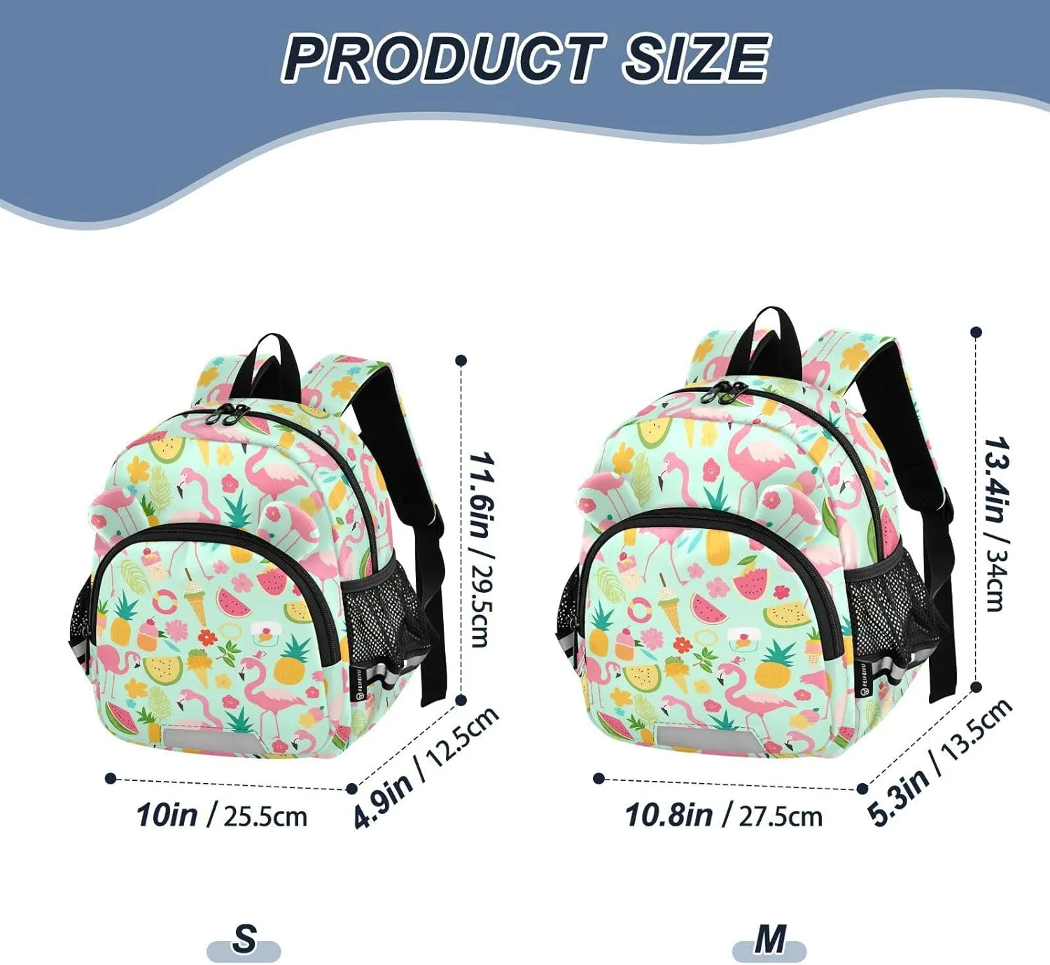 Pineapple Ice Cream Preschool Backpack Flamingo Daycare Bookbag School Backpack with Traction Rope for Kids 3-6