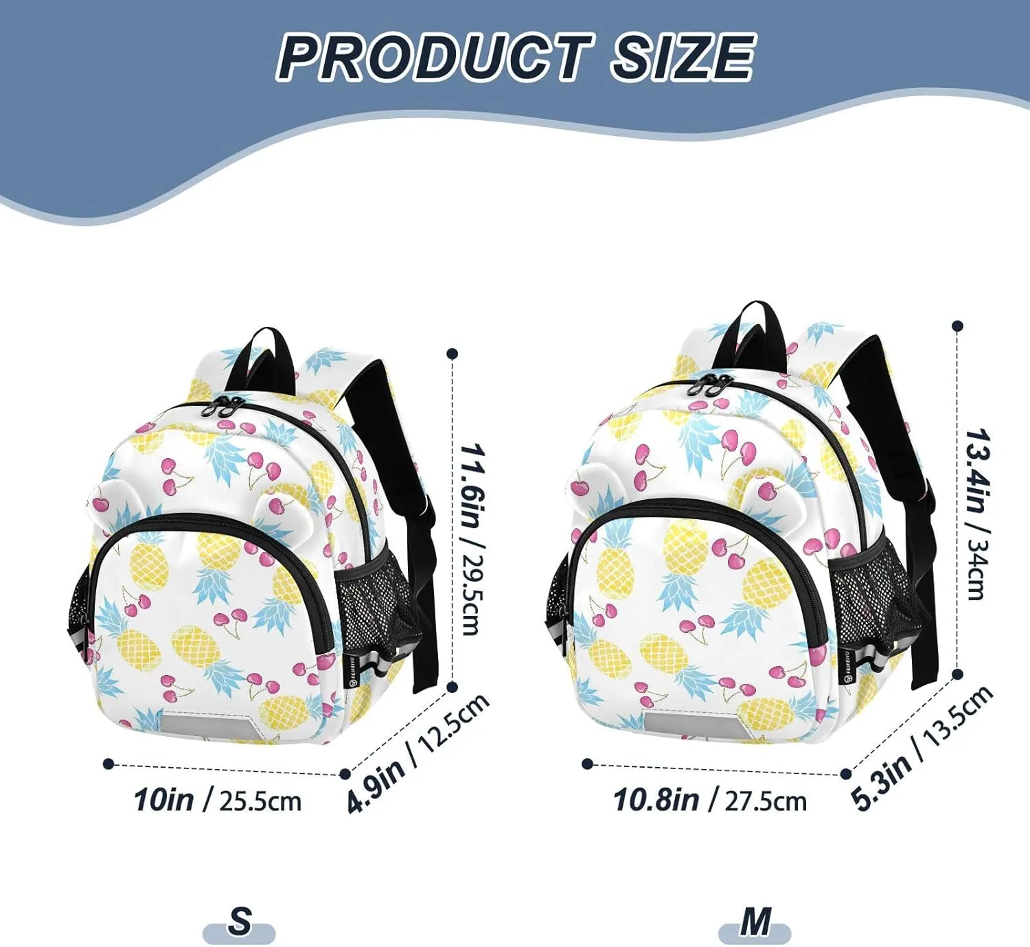 Pineapple Preschool Backpack Cherry Daycare Bookbag School Backpack with Traction Rope for Kids 3-6