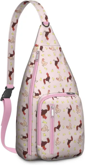Pinik Rooster Family Crossbody Bag Daypack for Women Men Lightweight Waterproof Sling Bag Backpack Hiking Cycling
