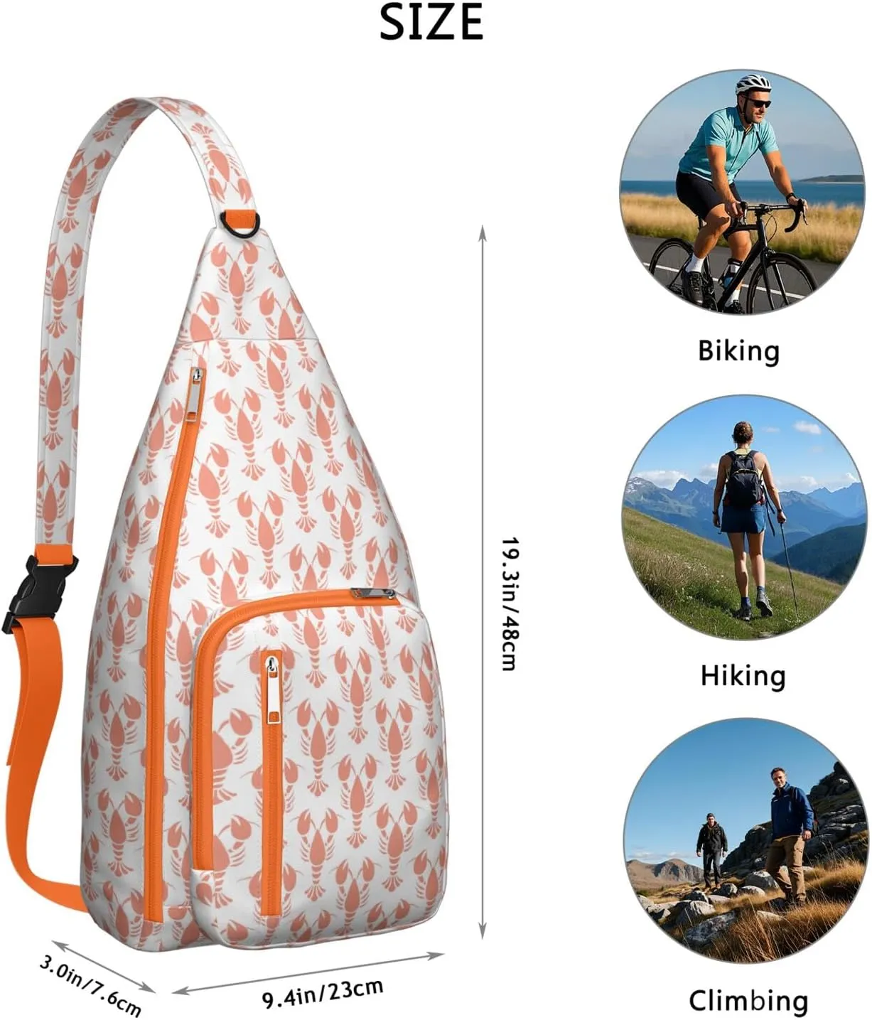 Pink Lobster Crossbody Bag Daypack for Women Men Lightweight Waterproof Sling Bag Backpack Hiking Cycling