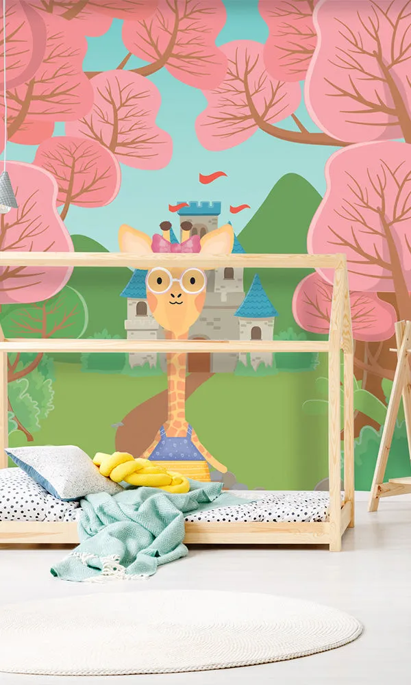 Pink Princess Giraffe Mural M9905