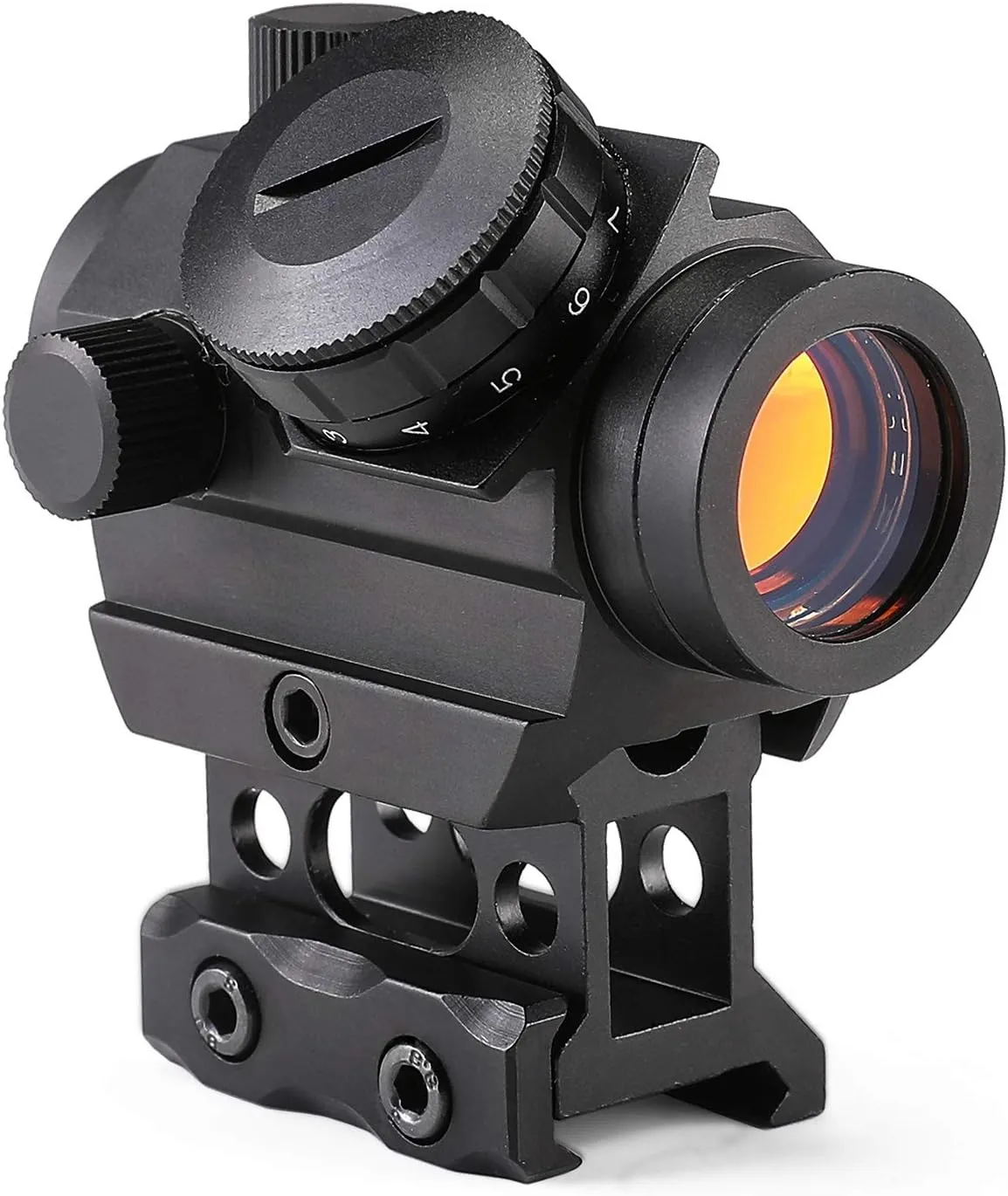 Pinty 1x25mm Tactical Red Dot Sight 3-4 MOA Compact Red Dot Scope 1” Riser Mount for Cowitness Waterproof and Shockproof Scratch Resistant Amber Lens, Black, FDE