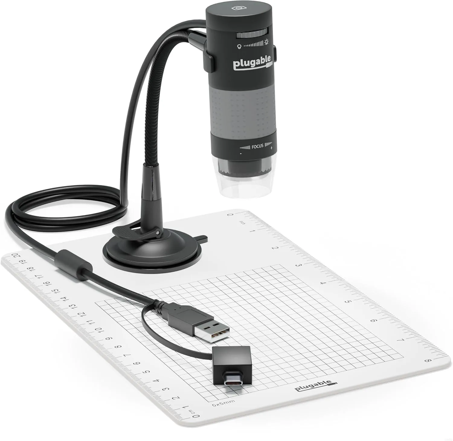 Plugable USB Digital Microscope 250x, 2MP Micro Camera with Flexible Arm Stand - Handheld USB & USB-C Microscope for Adults & Kids, Windows, Mac, ChromeOS, Linux, Android, iPad Compatible