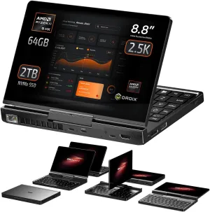 Pocket 4: Mini Laptop with AMD Ryzen AI 9 HX 370 CPU, Radeon 890M GPU, 64GB LPDDR5X RAM, 2TB PCIe Gen4 SSD, 8.8 Inch 2.5K 144Hz Display, Wi-Fi 6E, Bluetooth 5.3, Modular AI Handheld PC