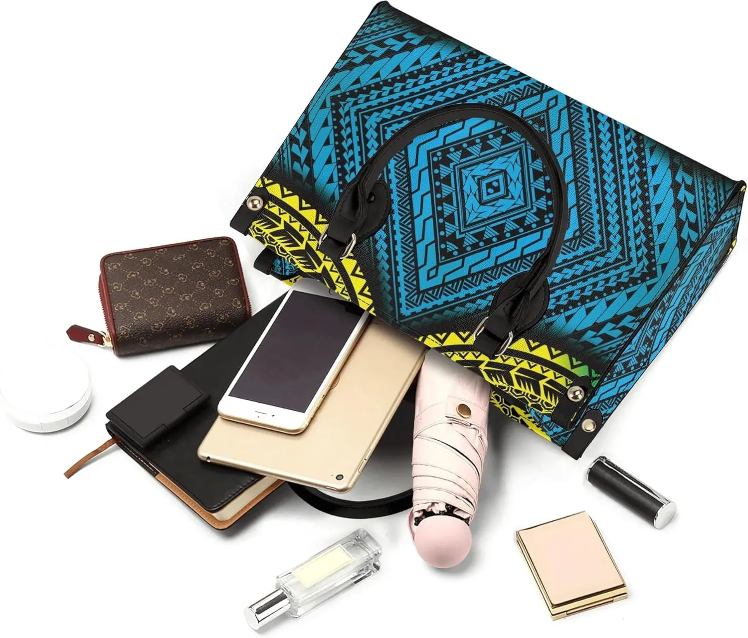 Polynesian Tribal Print Women'S Pu Handbag Square Large Capacity Crossbody Bag Shoulder Bag Custom Handbag Pattern