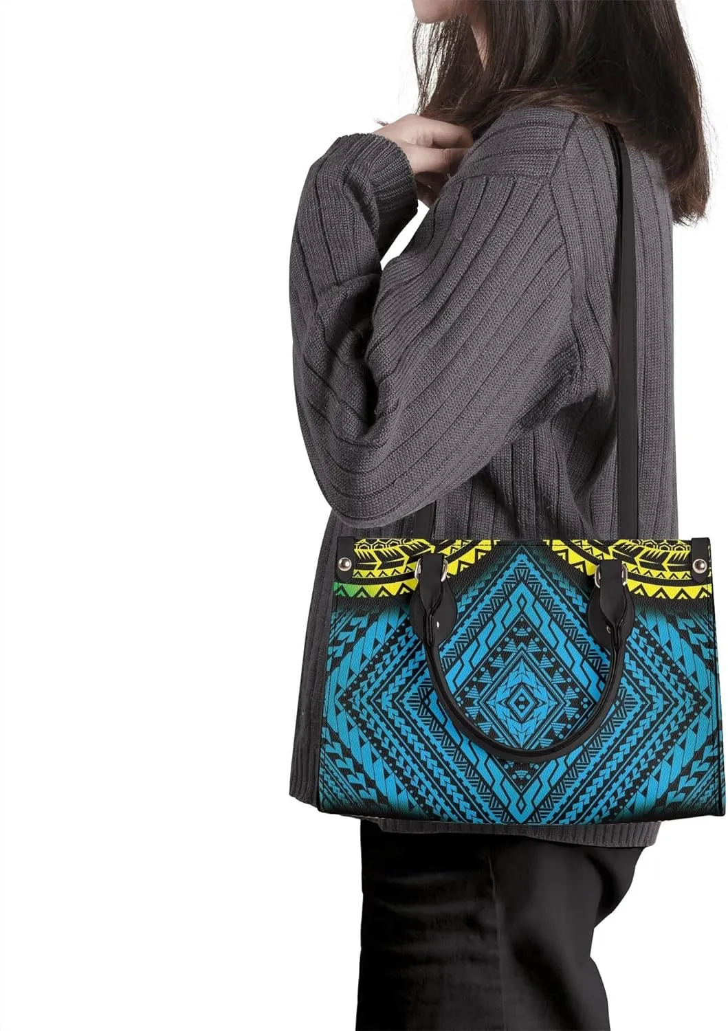 Polynesian Tribal Print Women'S Pu Handbag Square Large Capacity Crossbody Bag Shoulder Bag Custom Handbag Pattern