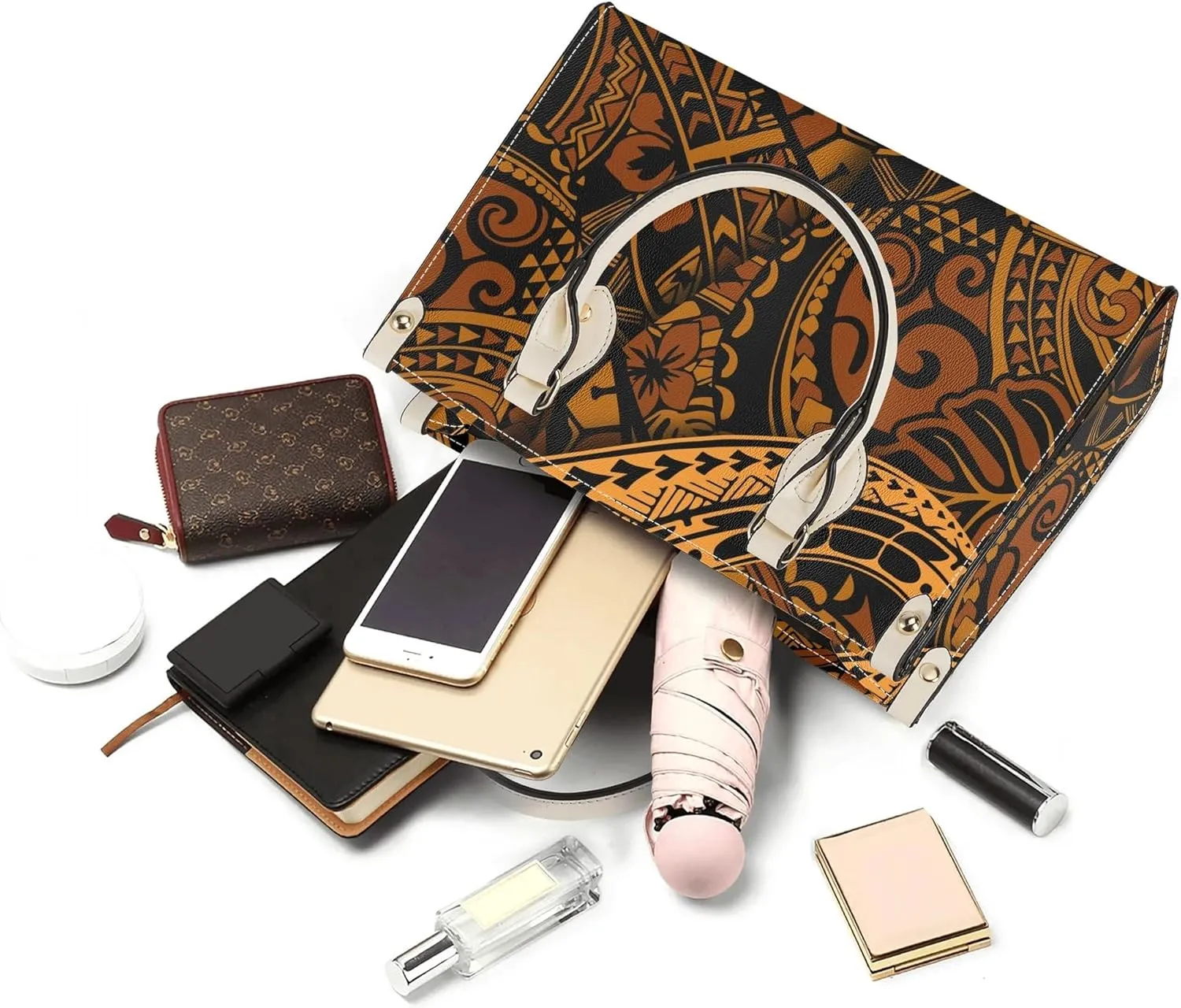Polynesian Tribal Print Women'S Pu Handbag Square Large Capacity Crossbody Bag Shoulder Bag Custom Handbag Pattern