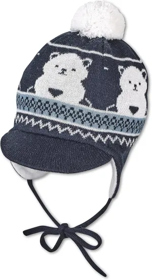 Pompom hat bear, children's hat, navy, navy., Navy.