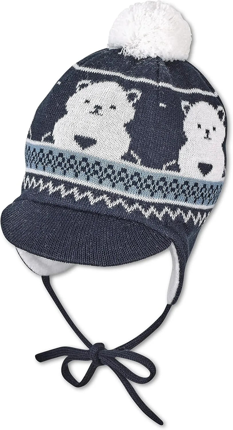 Pompom hat bear, children's hat, navy, navy., Navy.