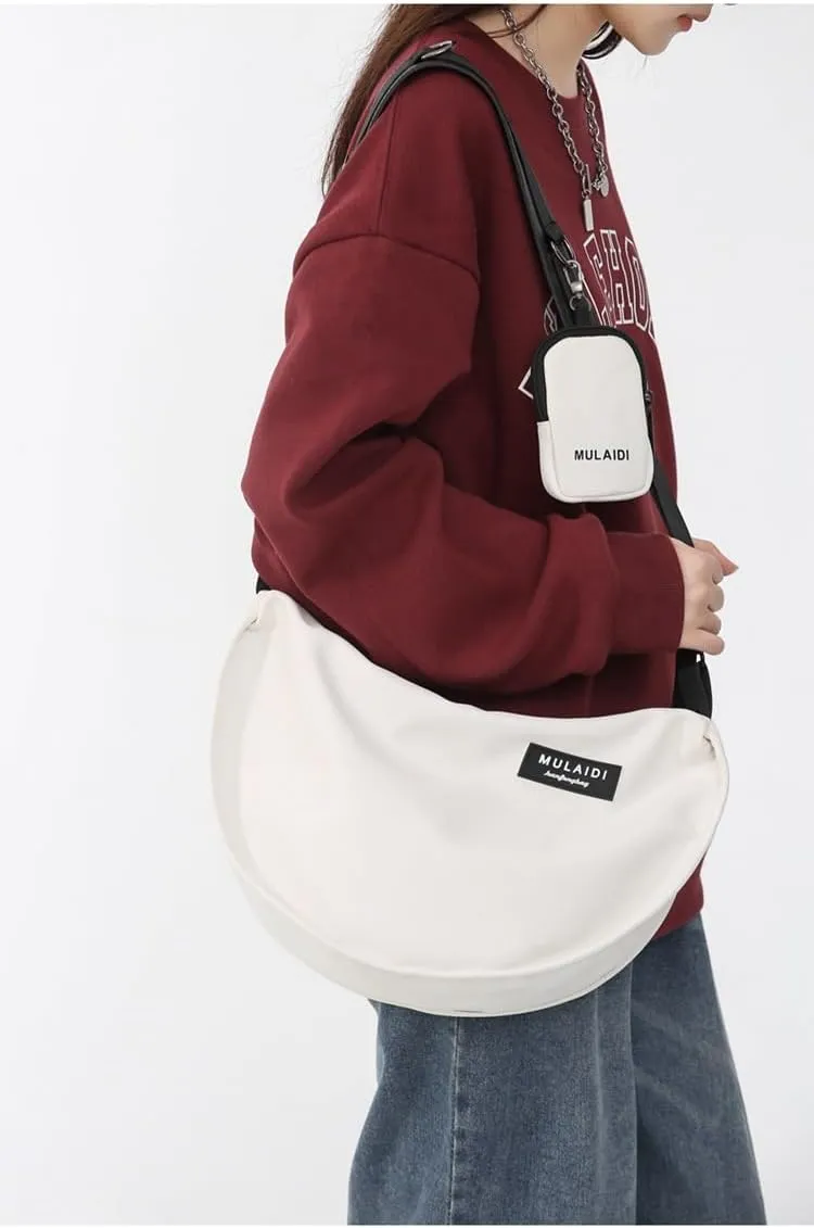 Pooyikoi Nylon Crescent Bag for Women Adjustable Crossbody Bag Purse Casual Dumpling Bag Travel Sling Bag (white,Medium)