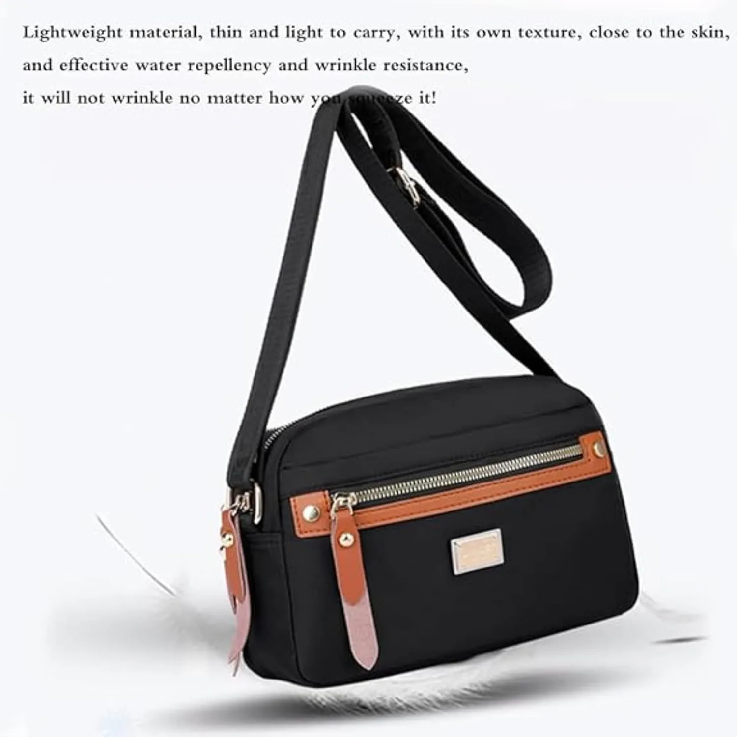 Popularate Nylon Crossbody Bag,Popularate Waterproof Nylon Crossbody Bag for Women with Zipper Shoulder