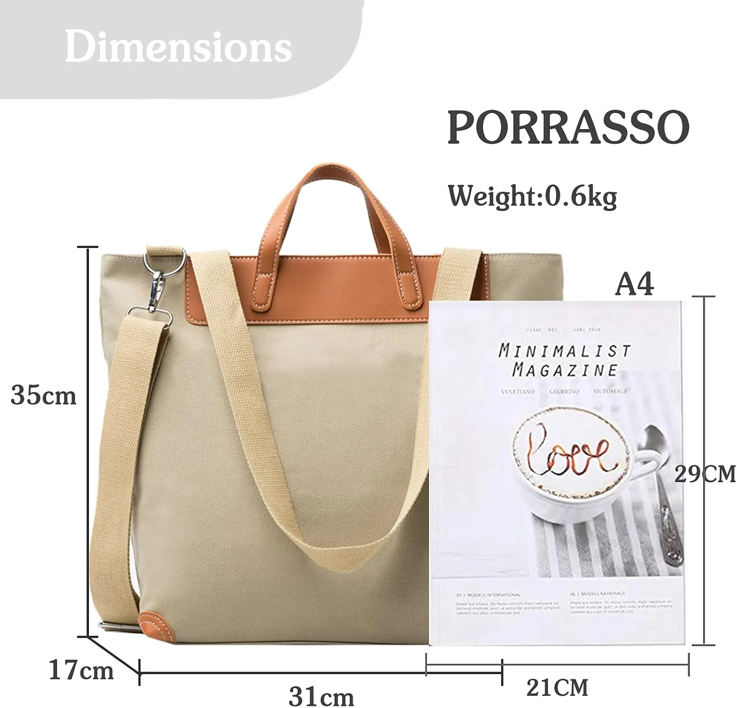 PORRASSO Women Shoulder Bag Casual Handbag Ladies Large Crossbody Bag Canvas