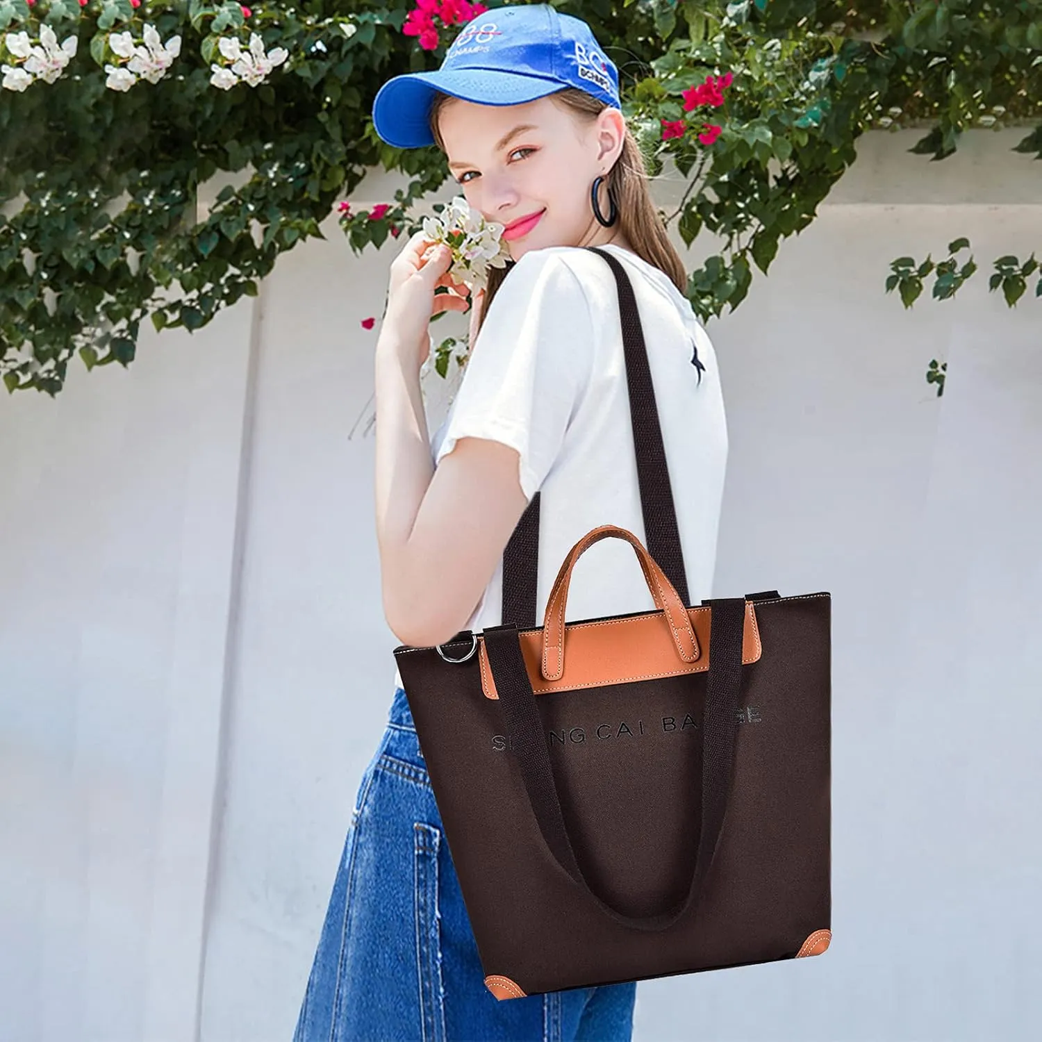 PORRASSO Women Shoulder Bag Casual Handbag Ladies Large Crossbody Bag Canvas