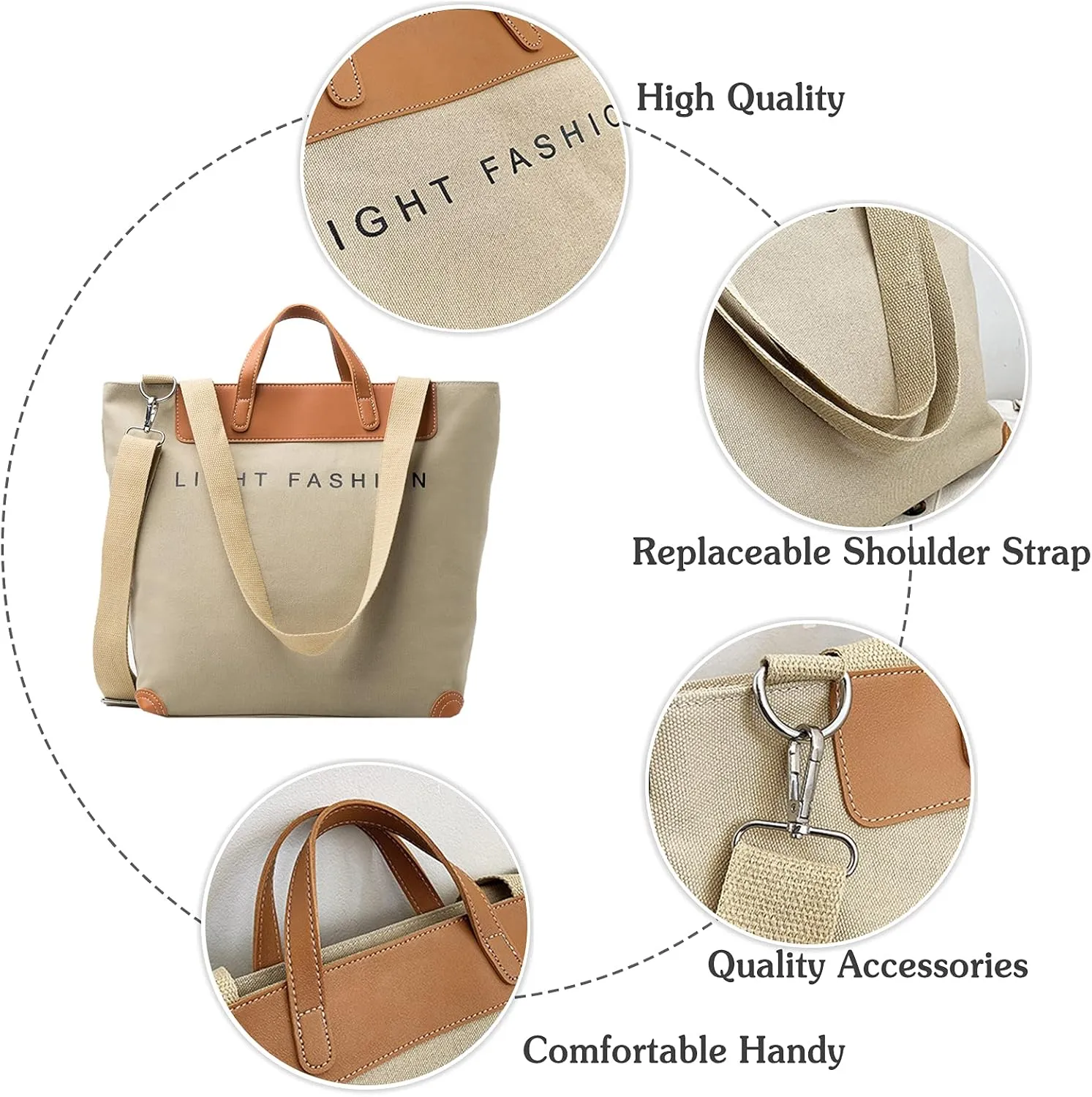 PORRASSO Women Shoulder Bag Casual Handbag Ladies Large Crossbody Bag Canvas