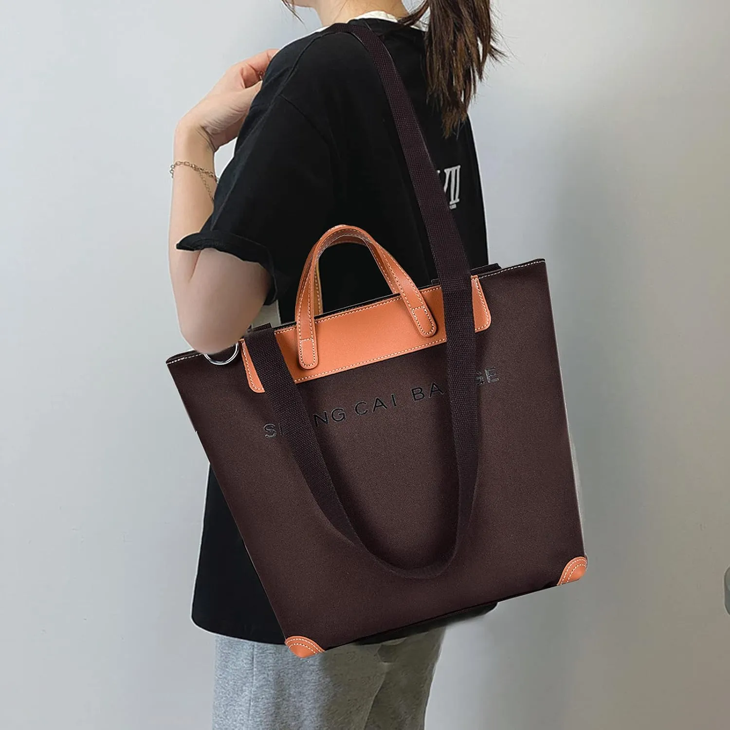 PORRASSO Women Shoulder Bag Casual Handbag Ladies Large Crossbody Bag Canvas