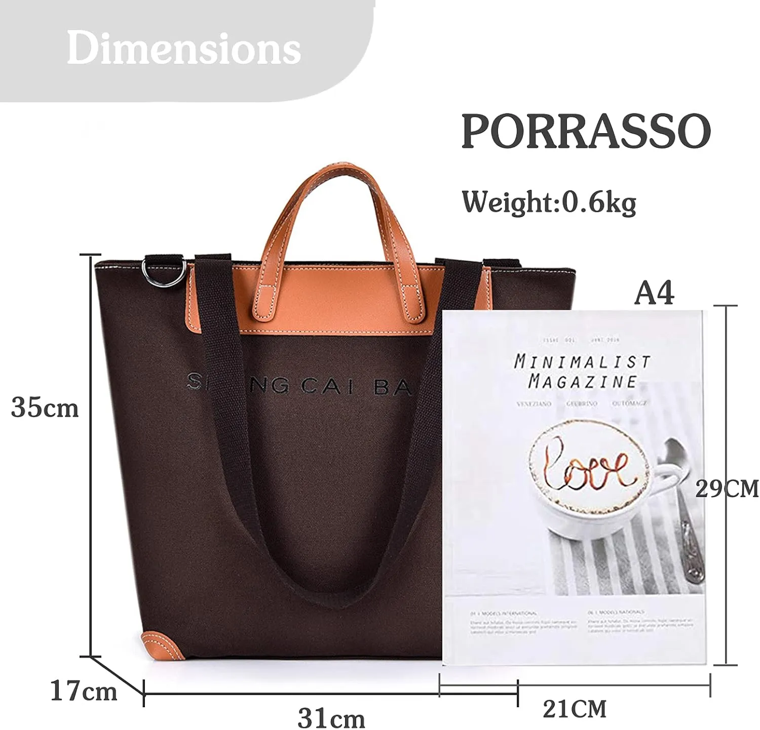 PORRASSO Women Shoulder Bag Casual Handbag Ladies Large Crossbody Bag Canvas