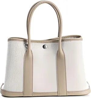 Portable Cowhide tote for women,Women's Bag Garden,Canvas With Top Layer Cowhide Countercolor Shoulder Tote Bag