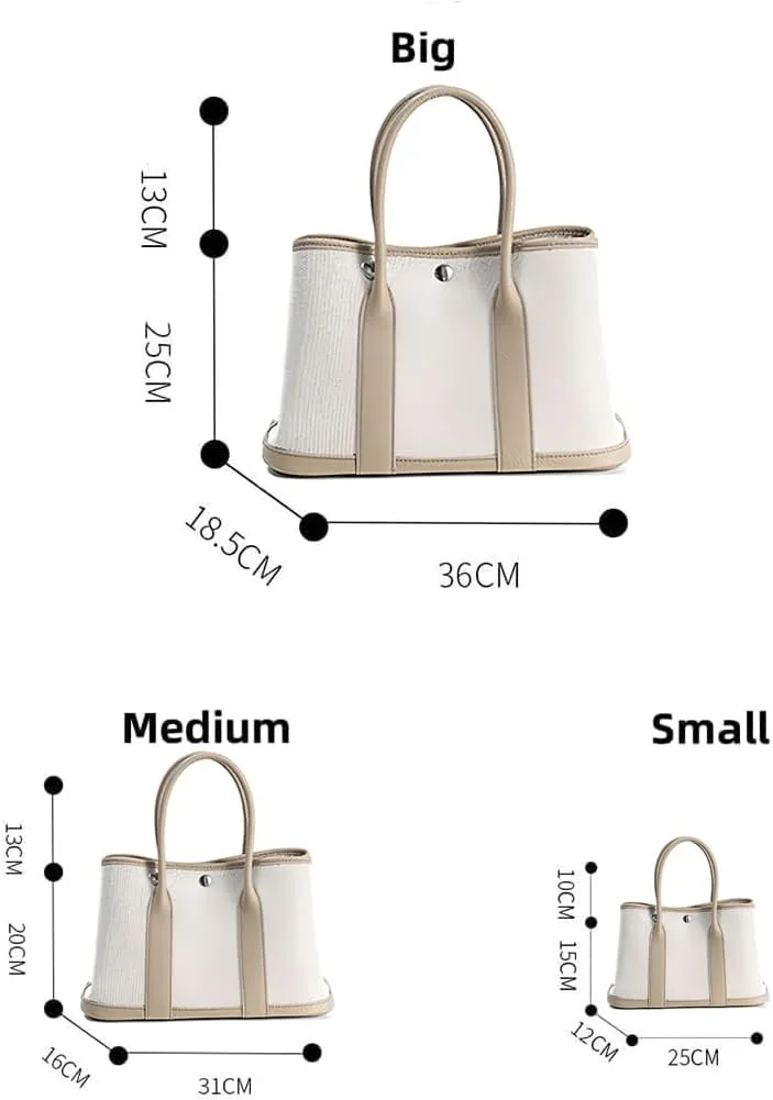 Portable Cowhide tote for women,Women's Bag Garden,Canvas With Top Layer Cowhide Countercolor Shoulder Tote Bag