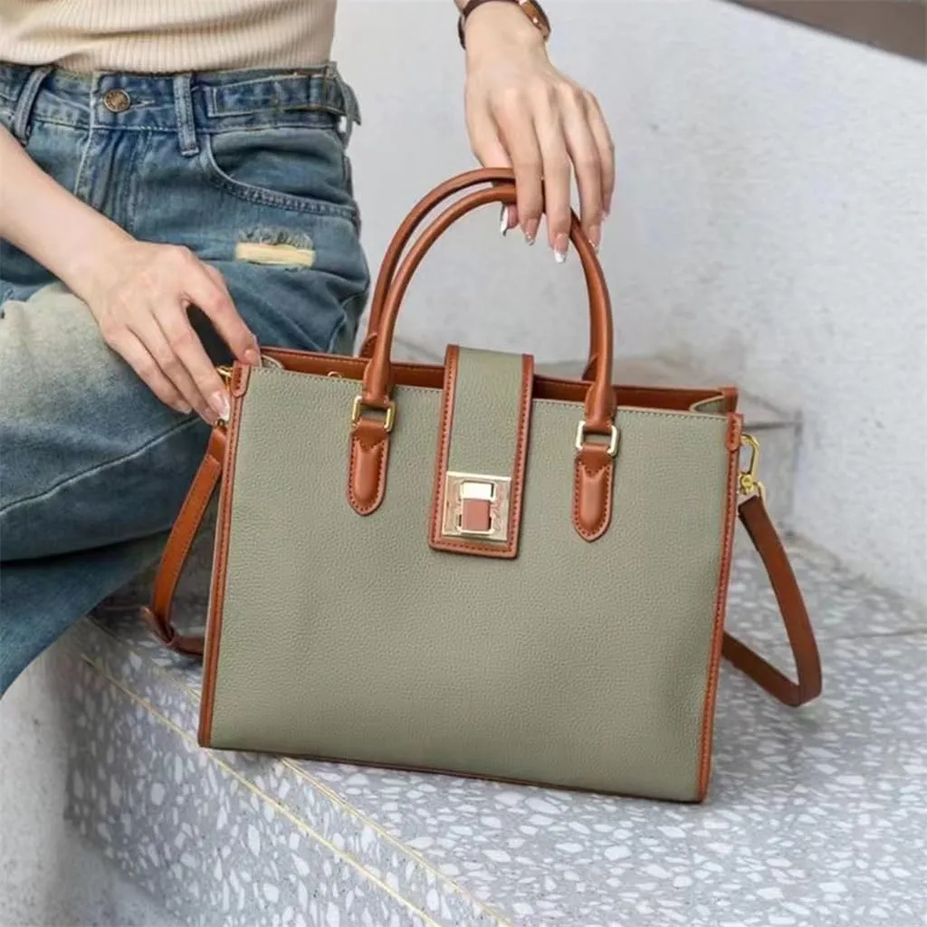 Premium Texture Color Collision Large Capacity Layer Cowhide Ladies Commuting crossbody