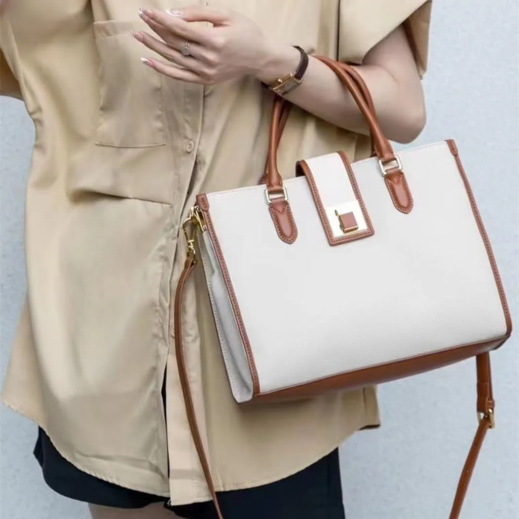Premium Texture Color Collision Large Capacity Layer Cowhide Ladies Commuting crossbody