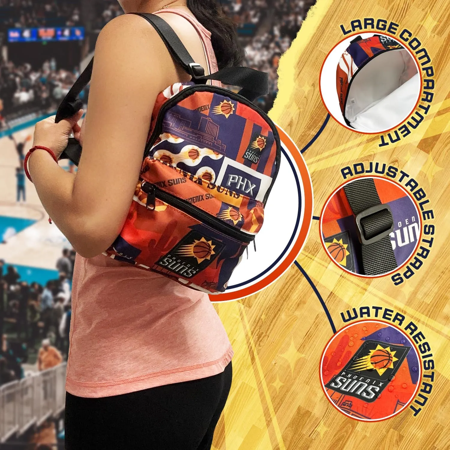 Pro Specialties Group Phoenix Suns Mini Backpack adult bag, perfect for women. Ideal small backpack Waterproof, and trendy