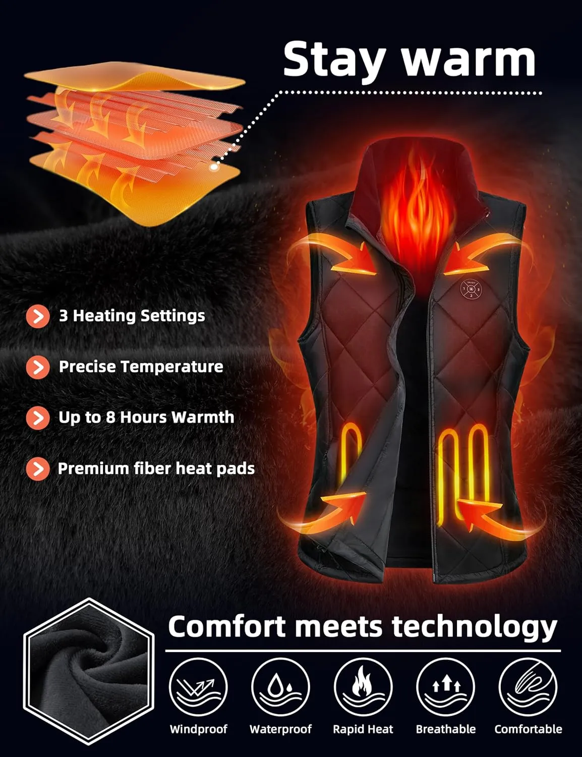 Professional Women's Heated Vest with 12000mAh Large Capacity Battery Pack