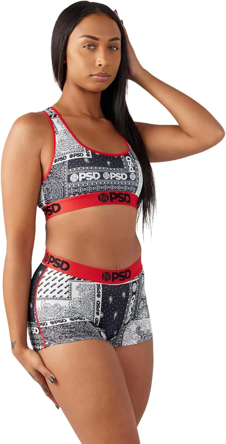 PSD Women's Bandana Print Sports Bra - Racerback Sports Bras for Women with Breathable Microfiber Fabric