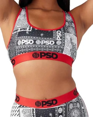 PSD Women's Bandana Print Sports Bra - Racerback Sports Bras for Women with Breathable Microfiber Fabric