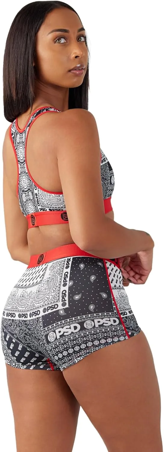 PSD Women's Bandana Print Sports Bra - Racerback Sports Bras for Women with Breathable Microfiber Fabric