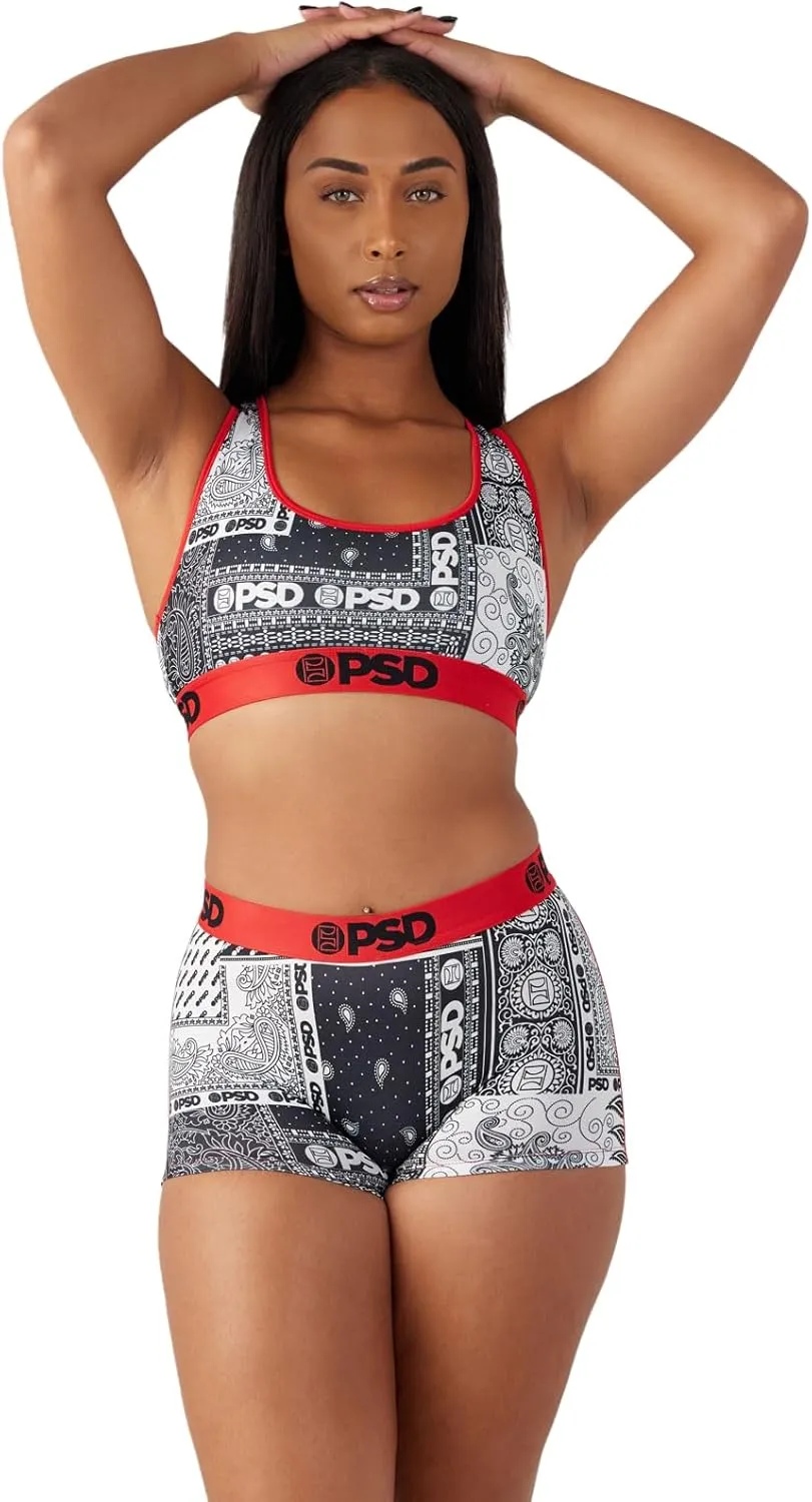 PSD Women's Bandana Print Sports Bra - Racerback Sports Bras for Women with Breathable Microfiber Fabric