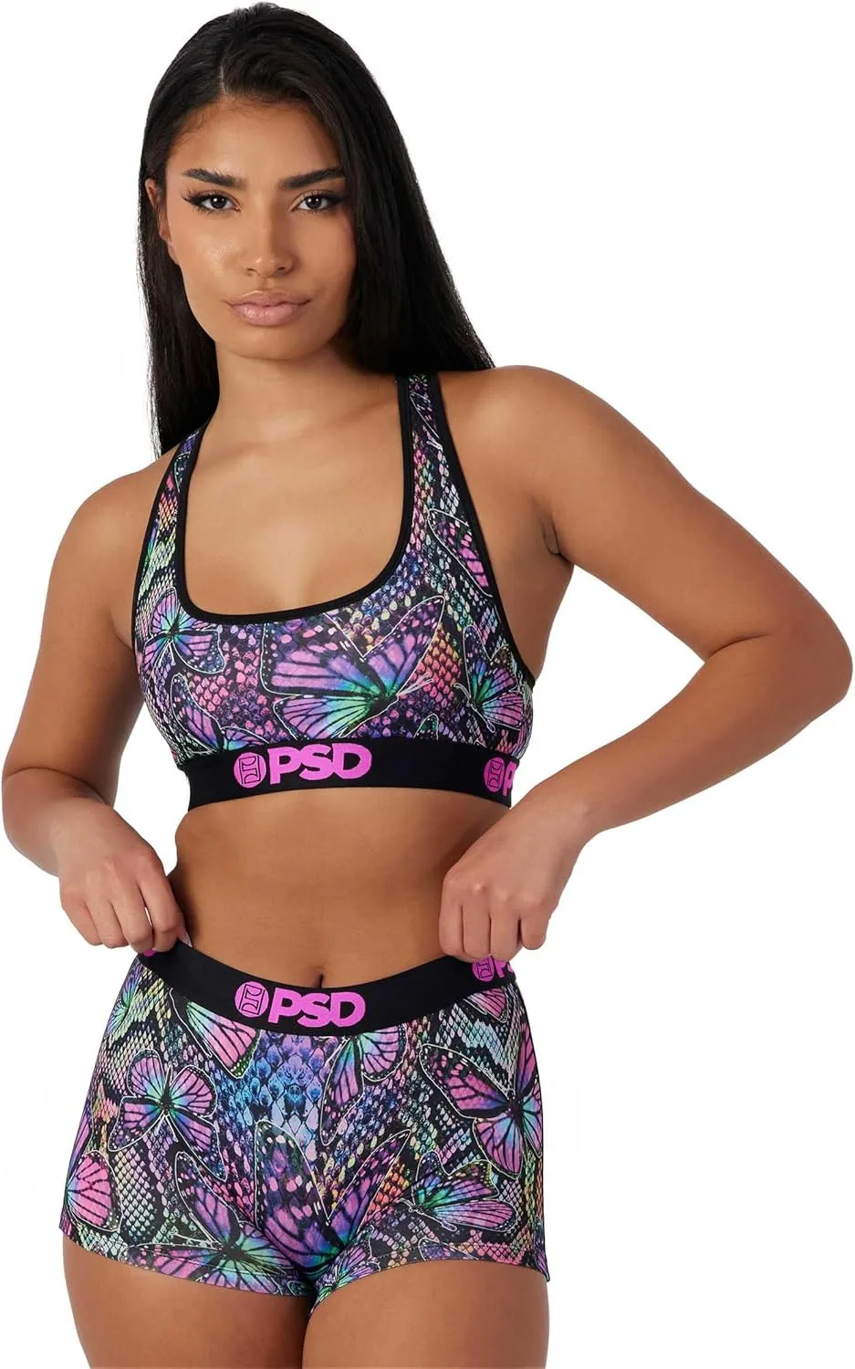 PSD Women's Butterfly Print Sports Bra - Racerback Sports Bras for Women with Breathable Microfiber Fabric