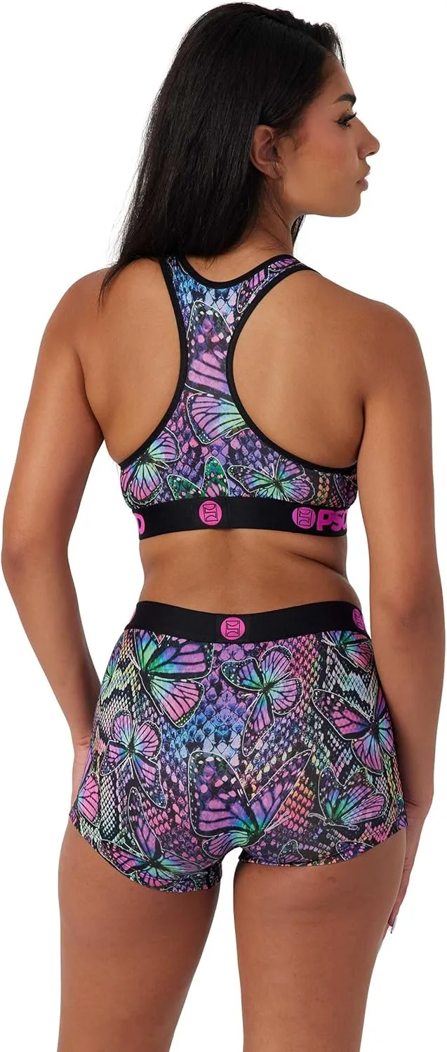 PSD Women's Butterfly Print Sports Bra - Racerback Sports Bras for Women with Breathable Microfiber Fabric