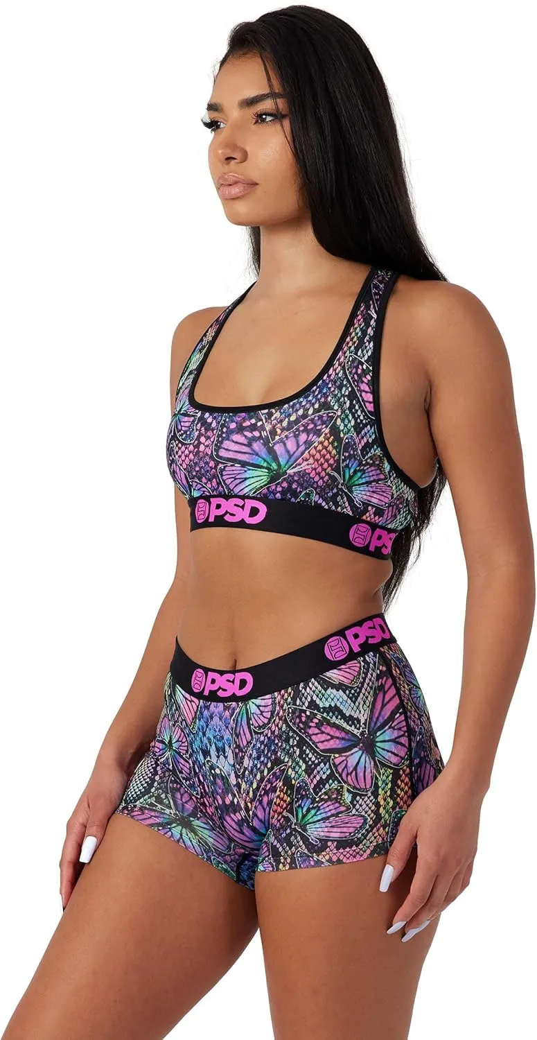 PSD Women's Butterfly Print Sports Bra - Racerback Sports Bras for Women with Breathable Microfiber Fabric