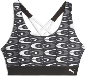 PUMA Womens Retro Glam Strappy Mid Impact Sports Bra Training Casual Casual Breathable - Black, White - Size XS