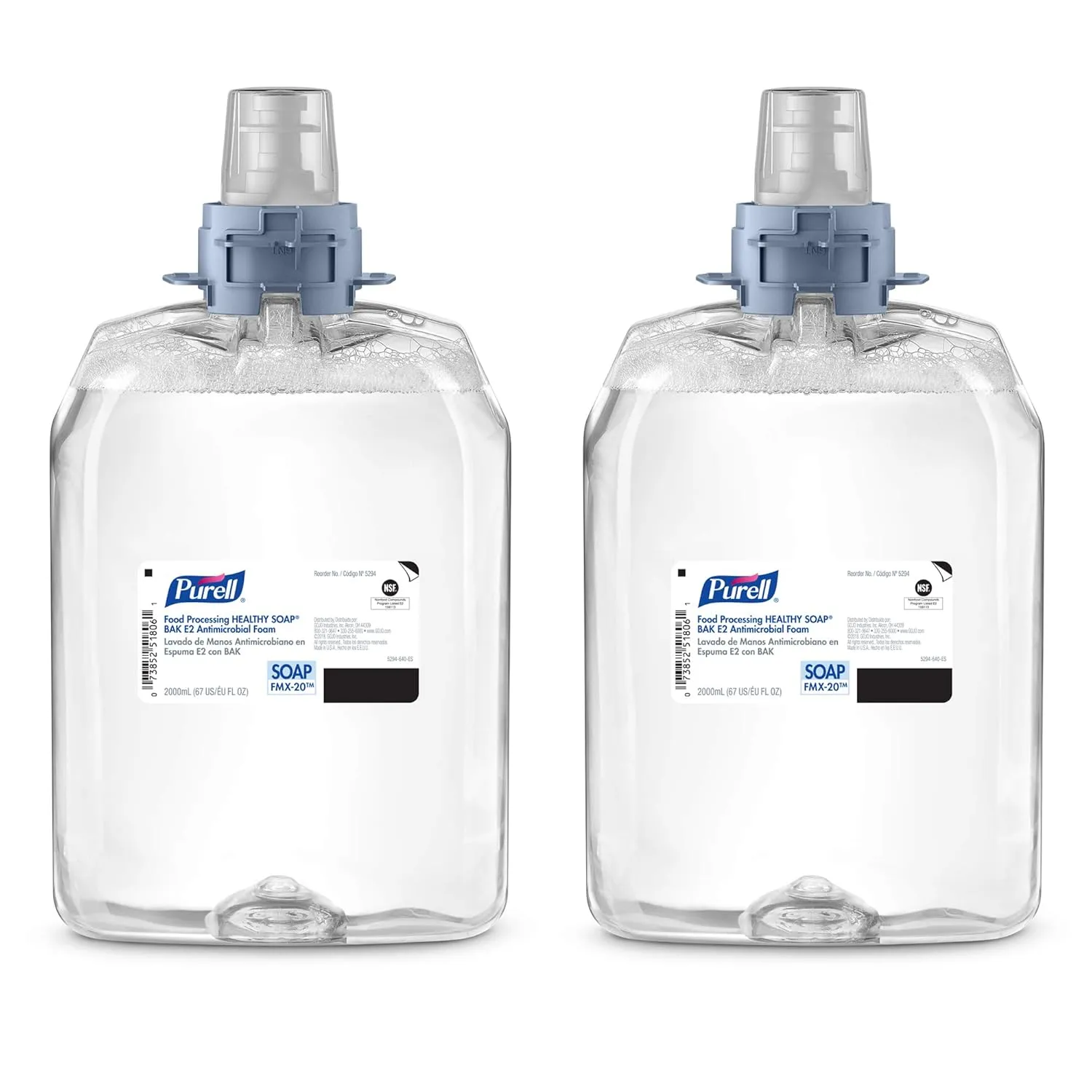 PURELL HEALTHY SOAP BAK E2 Antimicrobial Foam, Fragrance Free, 2000 mL Refill for PURELL FMX-20 Manual Soap Dispenser (Pack of 2) – 5294-02 - Manufactured by GOJO, Inc.