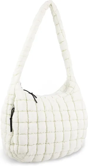 Quilted Puffer Tote Bag Purse Puffy Crossbody Shoulder Bag,Lightweight Nylon Hobo Bag Puffer Carryall Bag for Women Girl