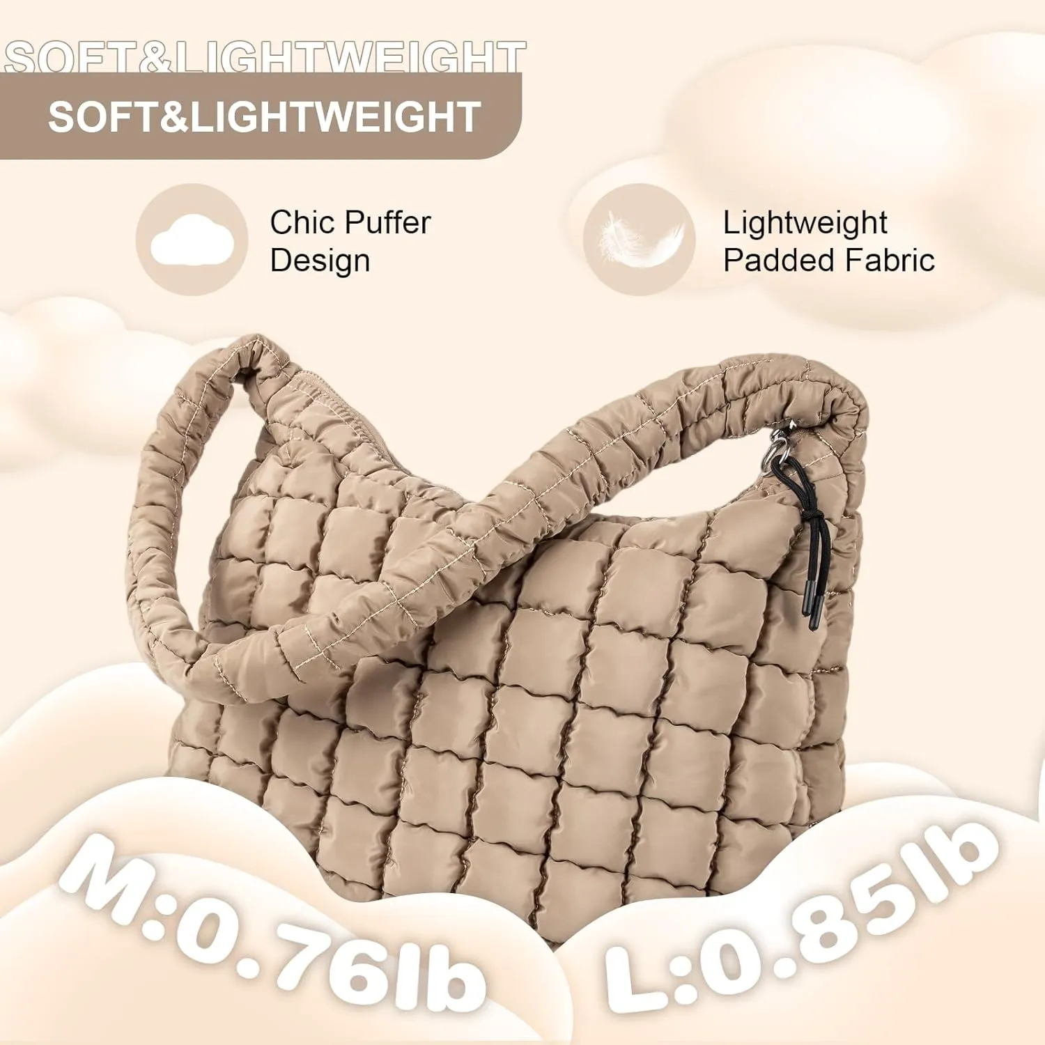 Quilted Puffer Tote Bag Purse Puffy Crossbody Shoulder Bag,Lightweight Nylon Hobo Bag Puffer Carryall Bag for Women Girl