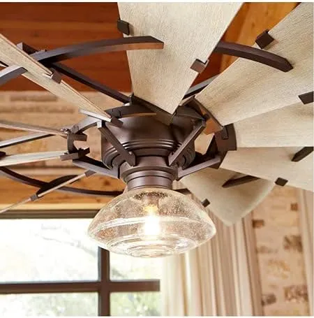 Quorum 194410-86 | Windmill Outdoor Fan (Damp) - 10 Weathered Oak 44" Aluminum Blades - Oiled Bronze Finish - With Reversible 6 Speed Wall Control - Light Kit & Remote Adaptable