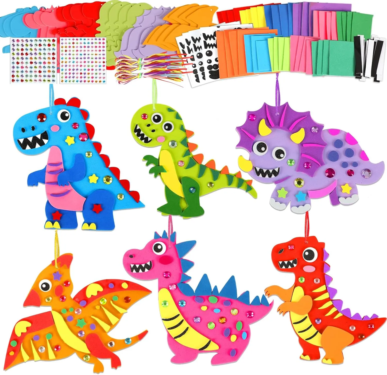 Qyeahkj 24 Sets Dinosaur Crafts Kit for Kids Dinosaur Foam Arts Gifts with Magnet Cartoon Foam Sticker Craft Projects for Toddlers Home Class Fun Game Activities Birthday Party Favors Supplies