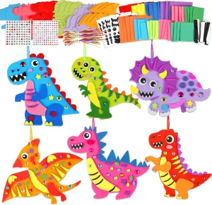 Qyeahkj 24 Sets Dinosaur Crafts Kit for Kids Dinosaur Foam Arts Gifts with Magnet Cartoon Foam Sticker Craft Projects for Toddlers Home Class Fun Game Activities Birthday Party Favors Supplies