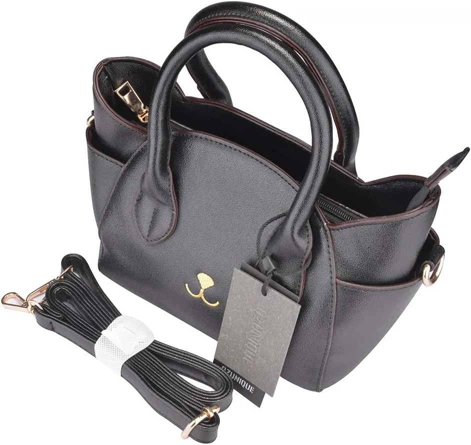 QZUnique Cat Purse for Women Cute Top Handle Shoulder Bag for Teens Girls Pu Leather Gothic Handbag Crossbody Bag