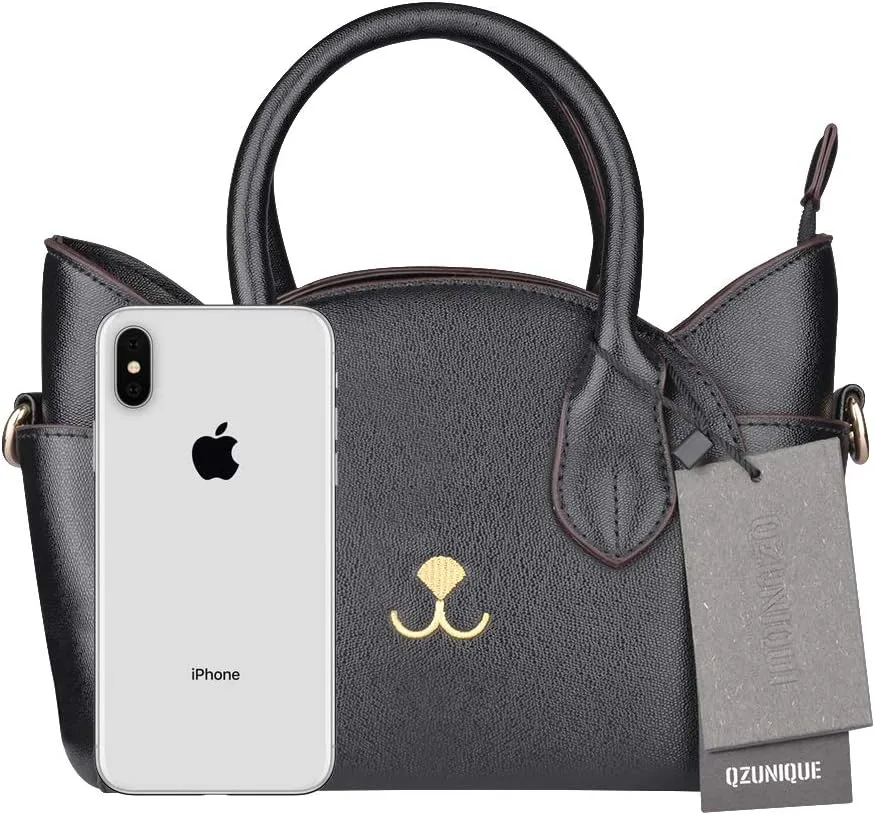 QZUnique Cat Purse for Women Cute Top Handle Shoulder Bag for Teens Girls Pu Leather Gothic Handbag Crossbody Bag