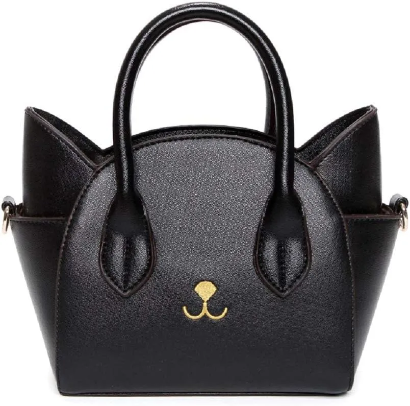 QZUnique Cat Purse for Women Cute Top Handle Shoulder Bag for Teens Girls Pu Leather Gothic Handbag Crossbody Bag