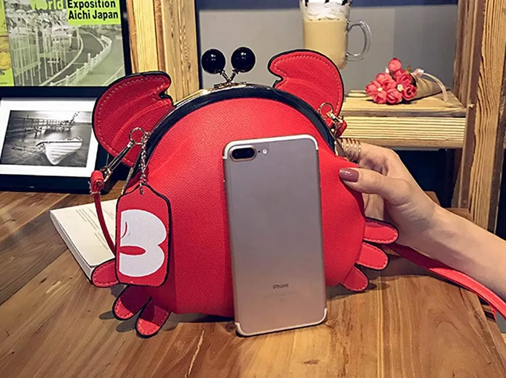 QZUnique Crab Handbag Crayfish Shells Crossbody Bag Novelty Animal Shaped Purse Detachable Shoulder Bag for Women Girl