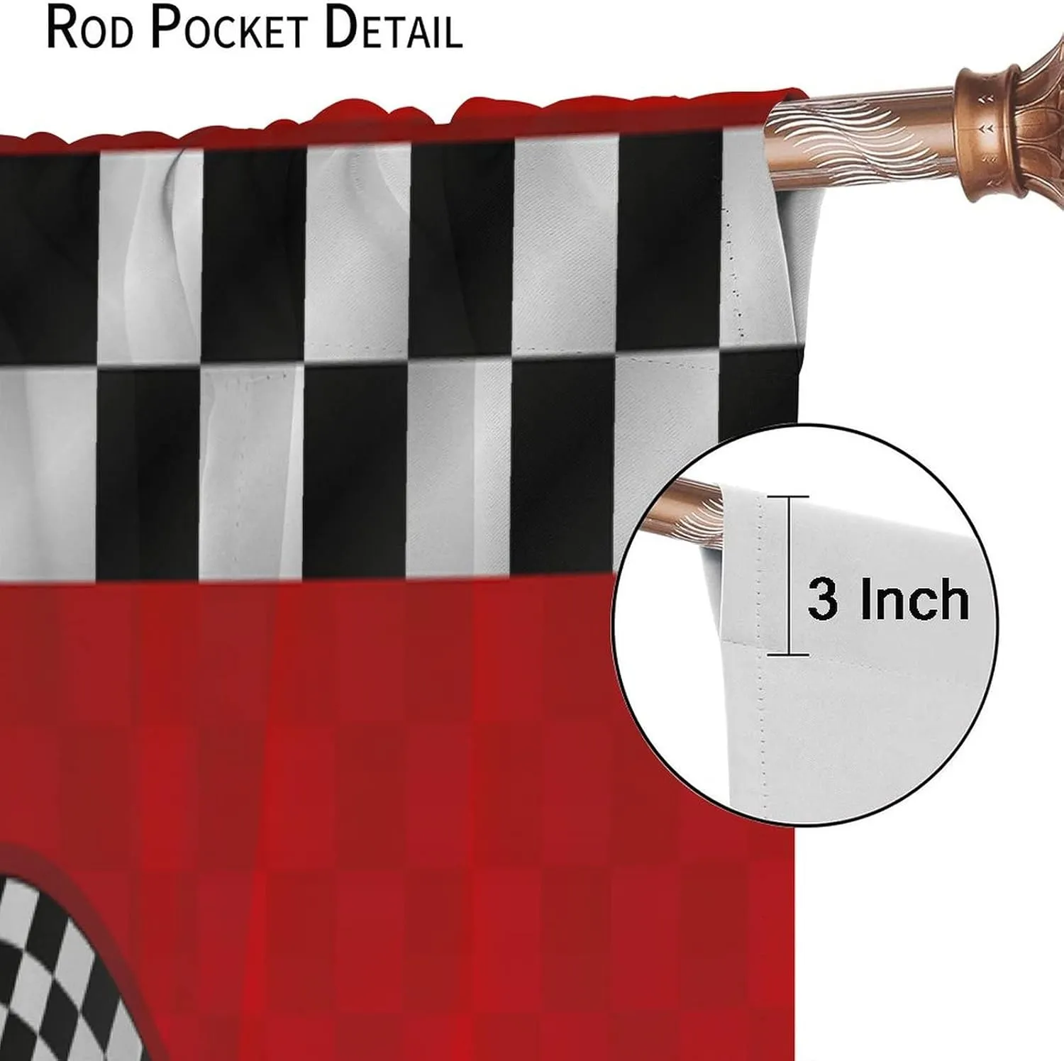 Racing Car Kids Curtains, Boys Construction Vehicles Window Treatments for Boys Bedroom,Red Racing Flag Drapes 2 Panel Sets,42x63 Inch