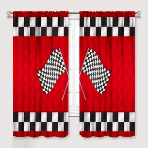 Racing Car Kids Curtains, Boys Construction Vehicles Window Treatments for Boys Bedroom,Red Racing Flag Drapes 2 Panel Sets,42x63 Inch