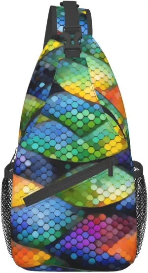 Rainbow Fish Scale Crossbody Bag, *Men'S And Women'S Chest Crossbody Bag, Zipper Closure, Strap Length Adjustable