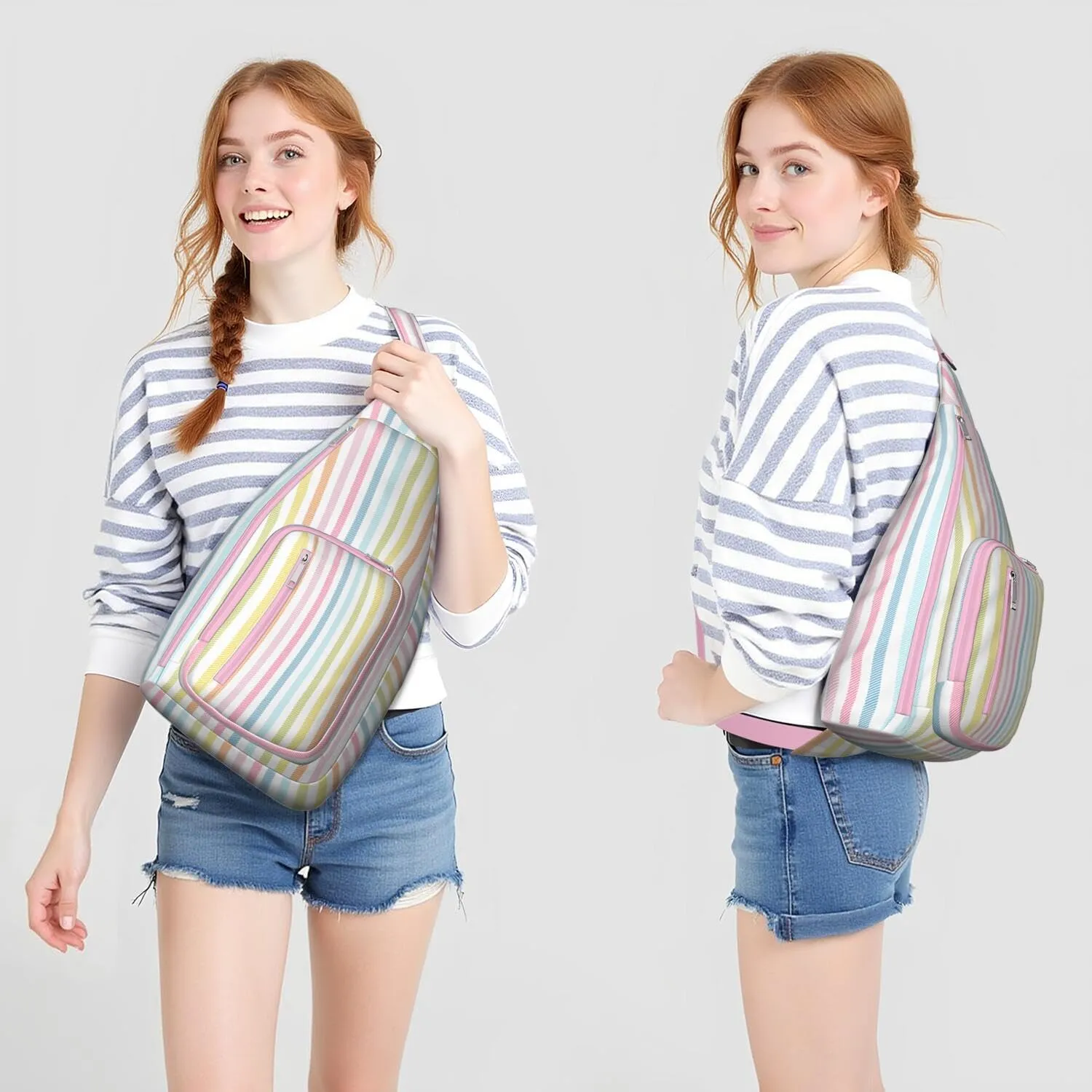 Rainbow Stripes Seamless Pattern Diagonal Crossbody Bag Daypack for Women Men Lightweight Waterproof Sling Bag Backpack Hiking Cycling