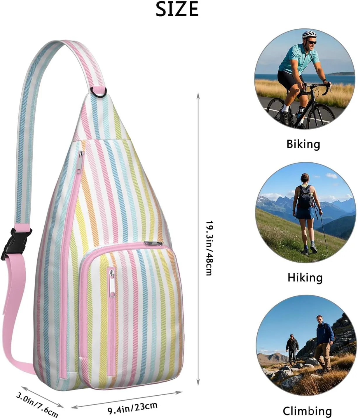 Rainbow Stripes Seamless Pattern Diagonal Crossbody Bag Daypack for Women Men Lightweight Waterproof Sling Bag Backpack Hiking Cycling