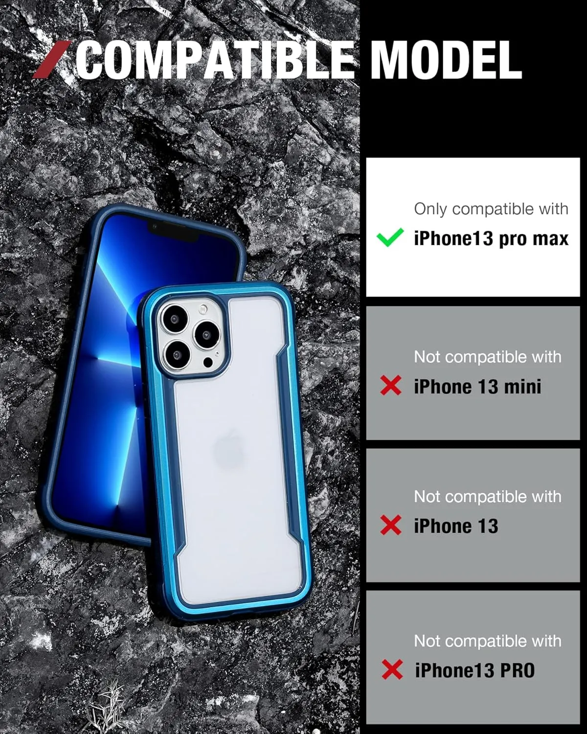 RAPTIC Shield Crystal Clear Case for iPhone 13 Pro Max, [ 5X Mil-Grade Drop Protection], [Not Yellowing Tech], Durable Anodized Shockproof Aluminum Frame Slim 13 Pro Max Case, 6.7 inch, Blue